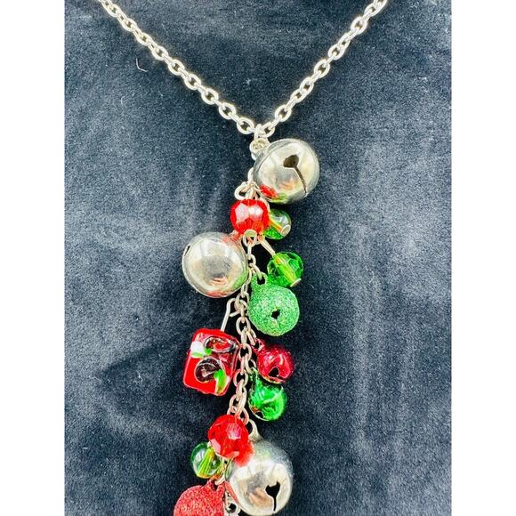 Christmas Tree Necklace Jingle Bells Red Green Beads Holiday Jewelry Gift Festiv - Picture 4 of 6